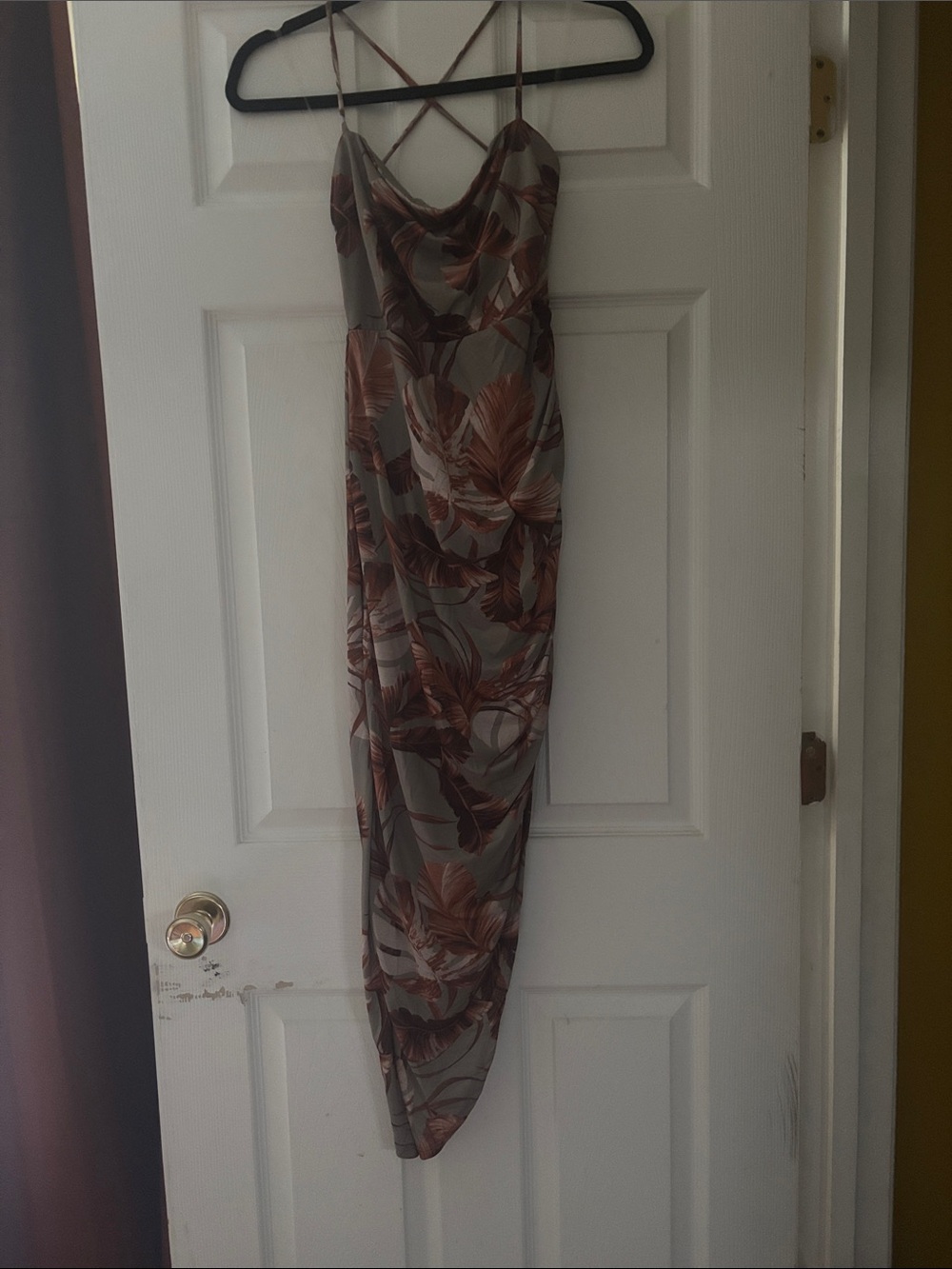 Windsor Gray Maxi Slip Dress with Brown Tropical Print